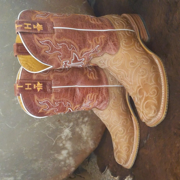 TIN HAUL "Sunday Funday" tan /brown swirl embroidered cowgirl boots sz 6.5 EUC - Picture 1 of 15